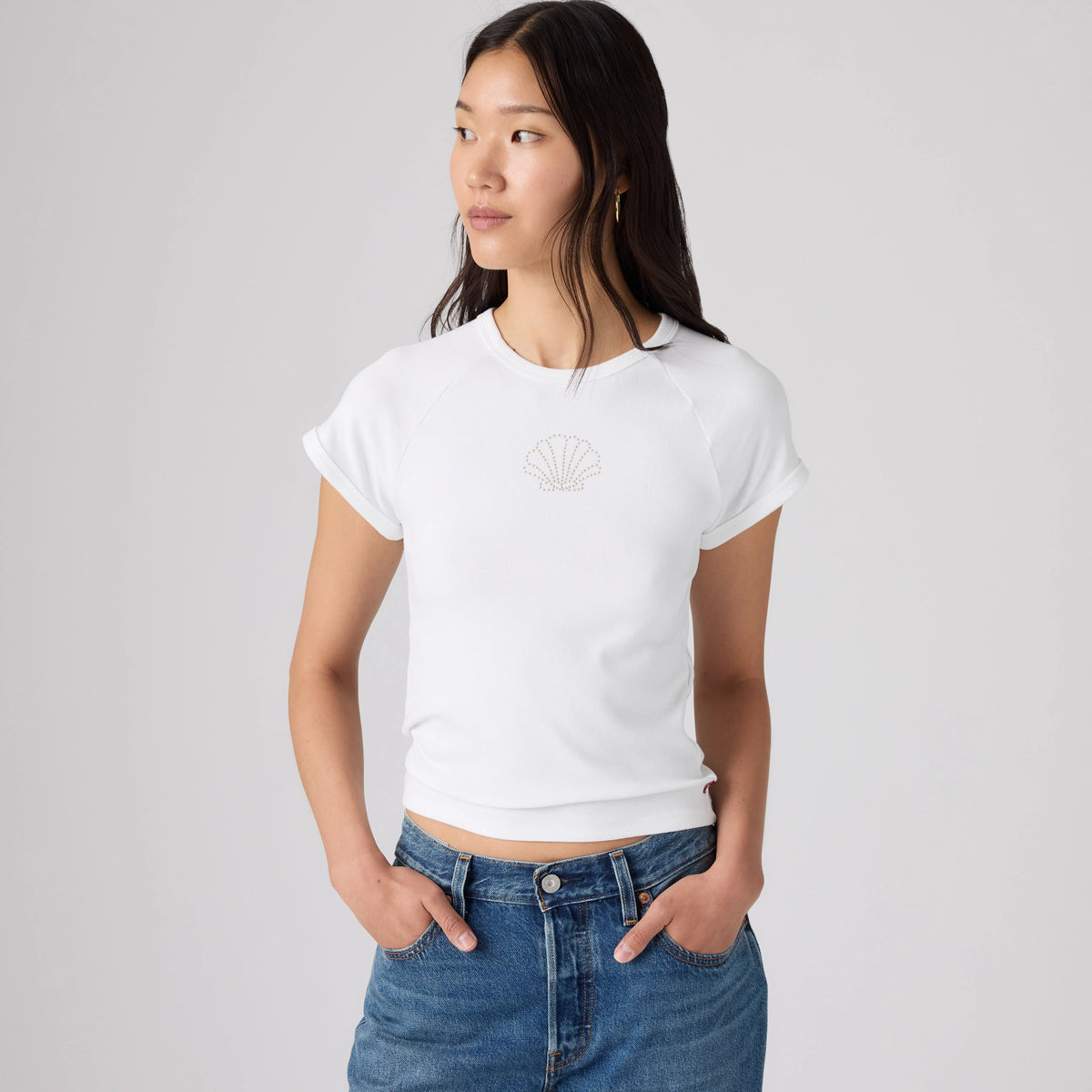 Graphic Riley Raglan T-Shirt - Pearl Embellished Sh - White