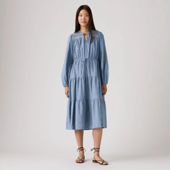 Seren Long-Sleeve Midi Dress - Crystal Sea - Medium Wash