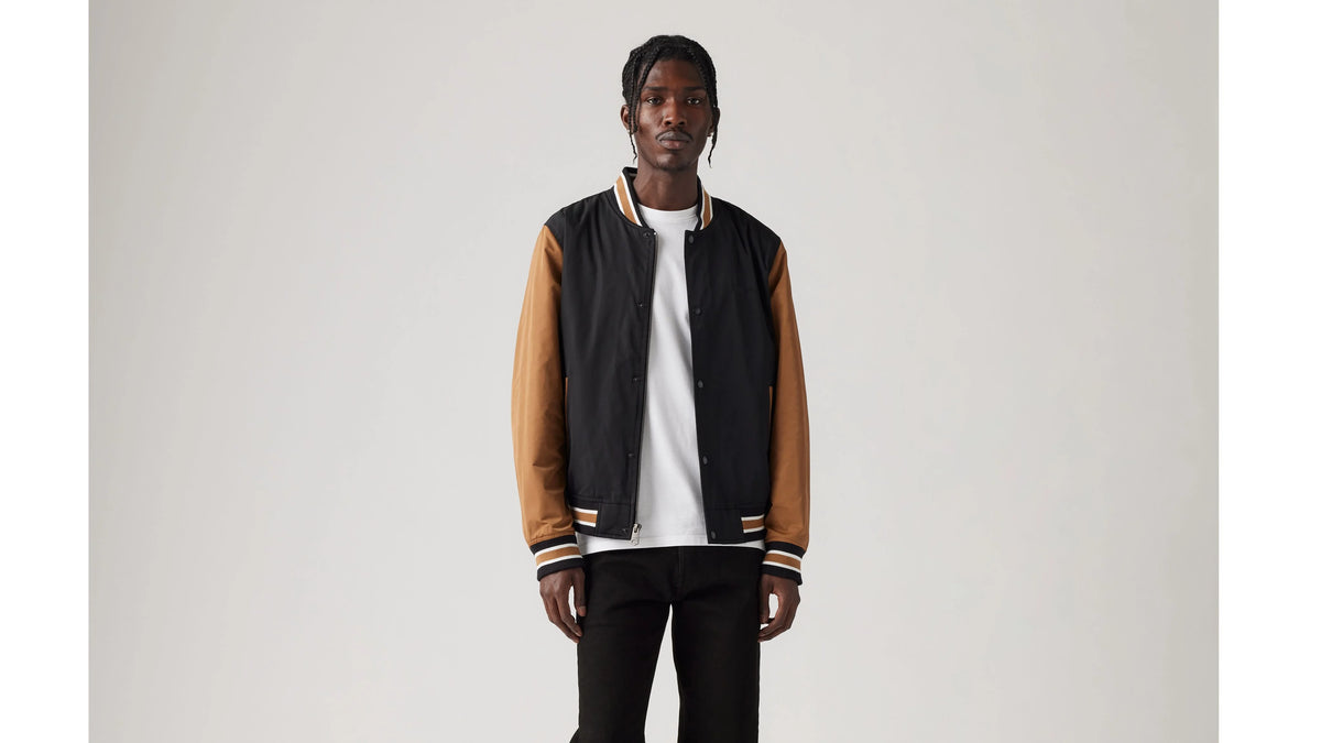 Lightweight Colorblock Varsity Jacket - Black and Brown - Multi-Color