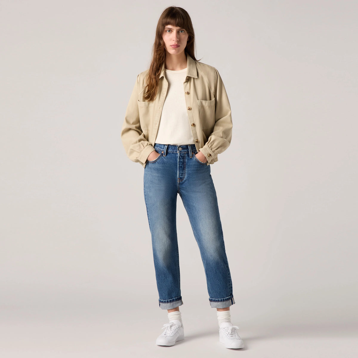 501® Original Cropped Selvedge Women's Jeans - After Four - Medium Wash