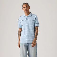 Levi's Original Polo Shirt - Aren Stripe Soft Chambray Blue - Blue