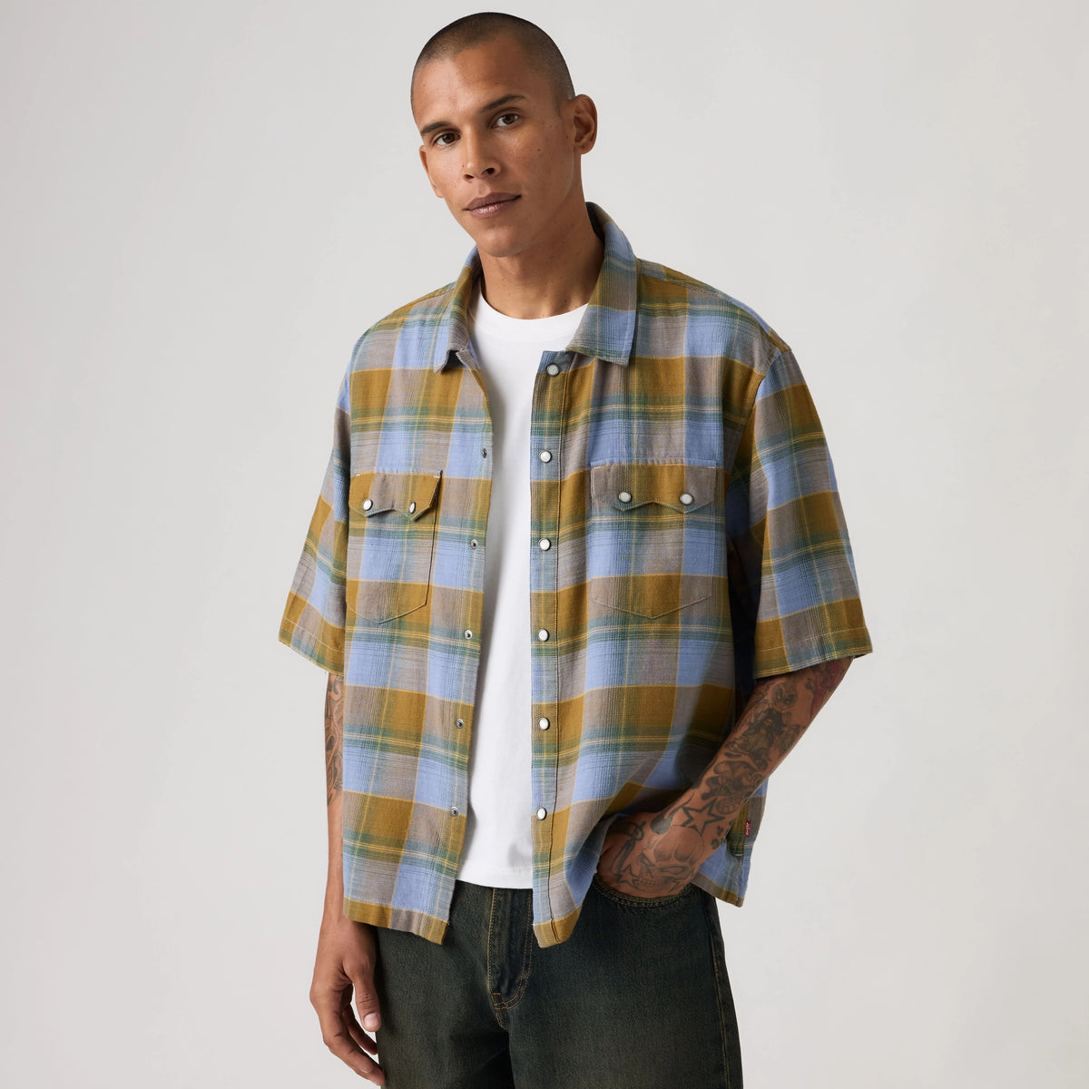 Short Sleeve Boxy Western Shirt - Camran Plaid Troposphere - Multi-Color