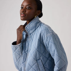 Stand Collar Diamond Quilted Jacket - Z9999 Cny Black Gold - Black