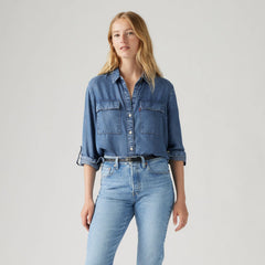 Doreen Utility Shirt - In Patches - Dark Wash