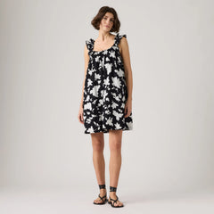 Meg Cotton Mini Dress - Regina Floral V2 Ant - Black