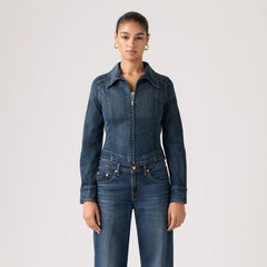 Stretch Fitted Trucker Jacket - Parallel Life Trucke - Dark Wash