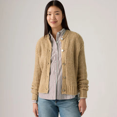 Luna Shell Button Cardigan - Heather Caramel - Brown