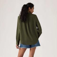Elaine Utility Button Up Shirt - Garment Dye Deep Depths - Green