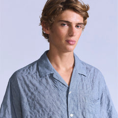Short-Sleeve Camp Shirt - Mini Plaid - Blue