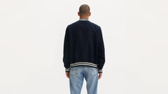 Faux Suede Varsity Jacket - Navy - Blue