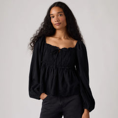Ottie Long Sleeve Boho Blouse - Anthracite Night - Black