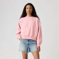 Graphic Logo Vintage Boxy Sweatshirt - Garment Dye Crew Fancy Script - Pink