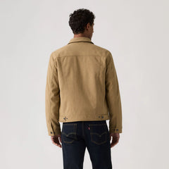 Vintage Faux Cow Suede Trucker Jacket - Tan - Brown -