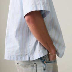 Short-Sleeve Lama Boxy Shirt - Bernal Stripe Soft Chambray - Blue