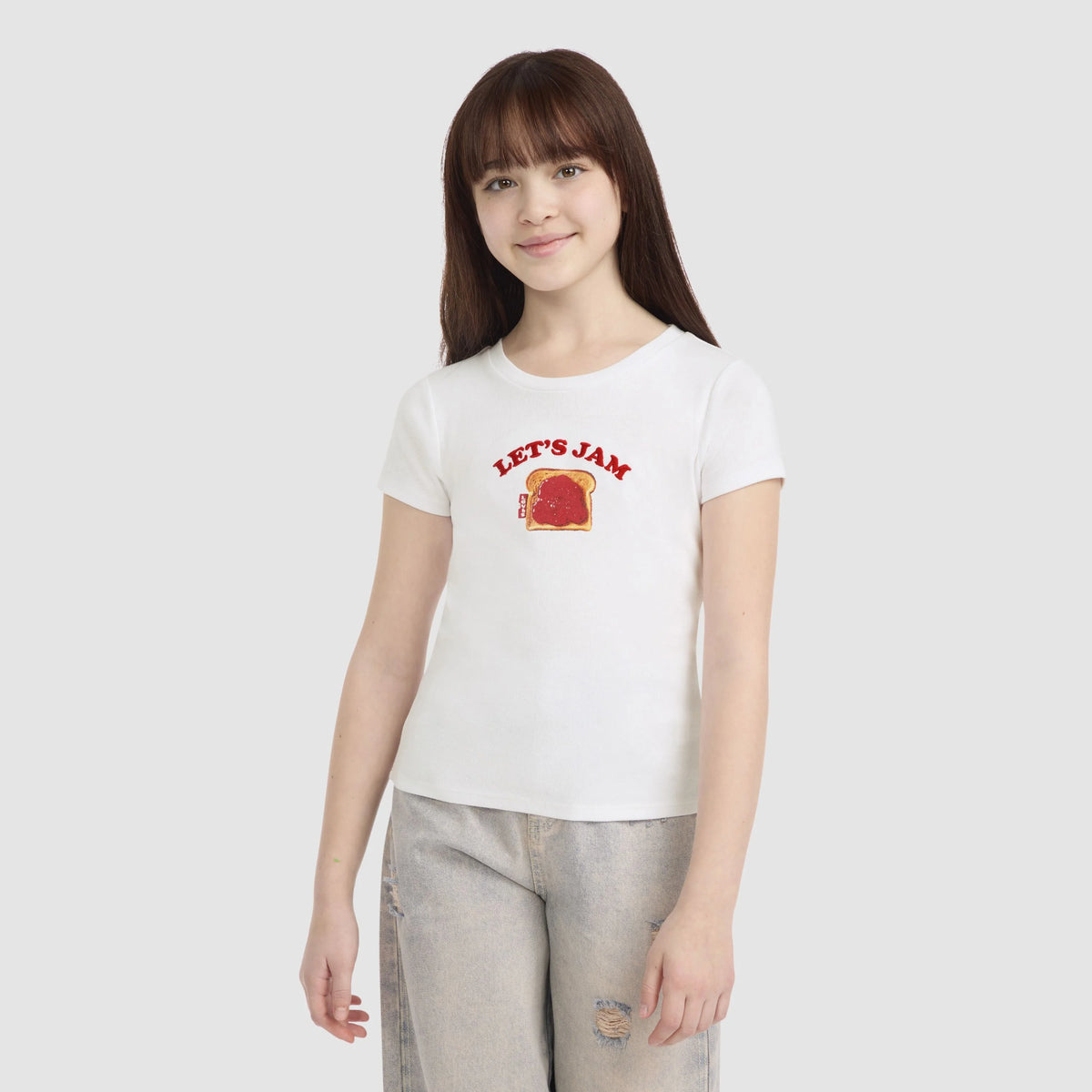 Short Sleeve Rib Meet and Greet Jam Knit Top Big Girls 7-16 - Bright White