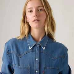 Teodora Metal Tipped Western Shirt - Going Steady Tipped - Medium Wash