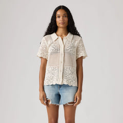 Susanna Floral Crochet Shirt - Pristine - White