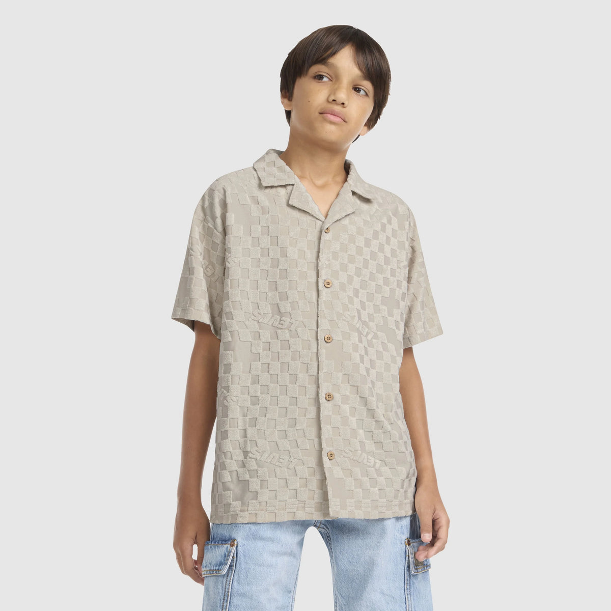 Knit Camp Shirt Big Boys 8-20 - Pumice Stone - Brown