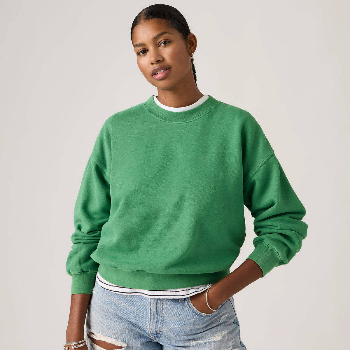 Vintage Garment Dye Boxy Sweatshirt - Garment Dye Pine - Green