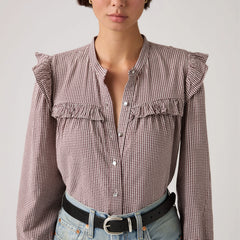 Gianna Long-Sleeve Blouse - Ceicil Micro Check T - Red