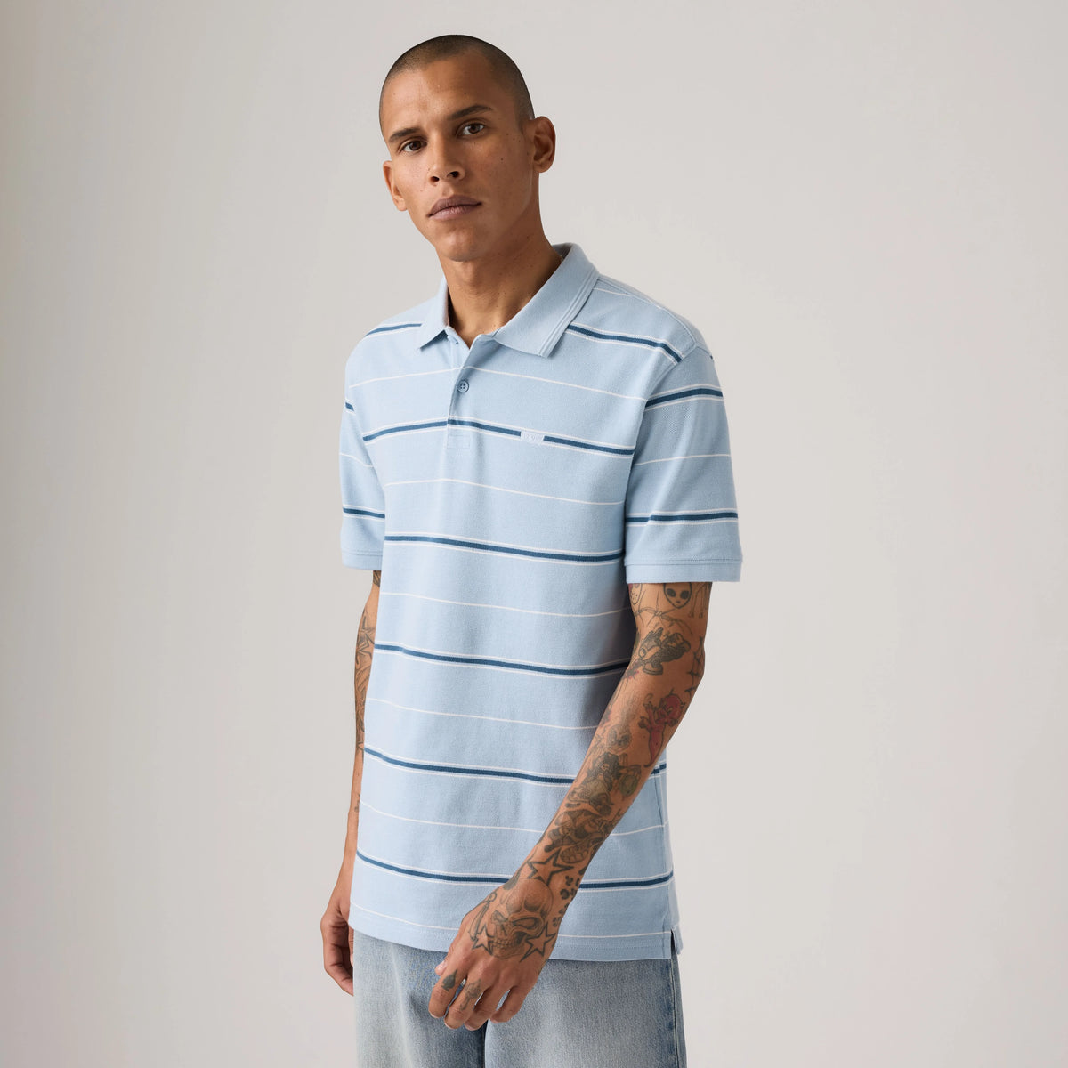 Levi's Original Polo Shirt - Aren Stripe Soft Chambray Blue - Blue