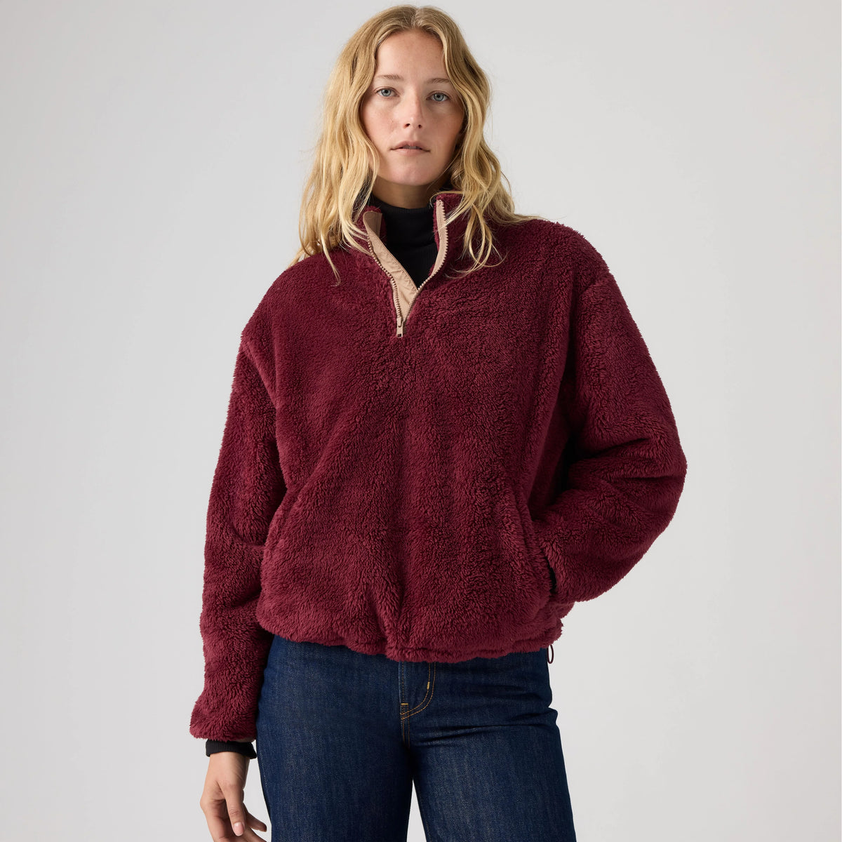 Gemma Sherpa Quarter-Zip Pullover - Tawny Port - Purple