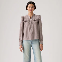 Gianna Long-Sleeve Blouse - Ceicil Micro Check T - Red