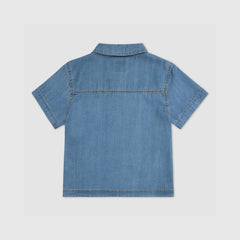 Short Sleeve Denim Top Big Girls 7-16 - Blue Wave Light - Blue