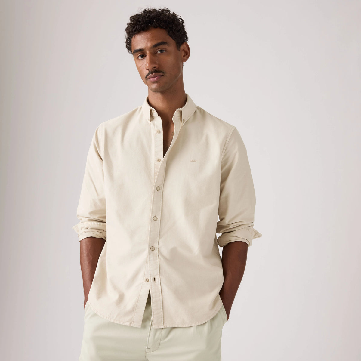 Authentic Button-Down Garment Dye Shirt - Garment Dye Pumice Stone - Tan