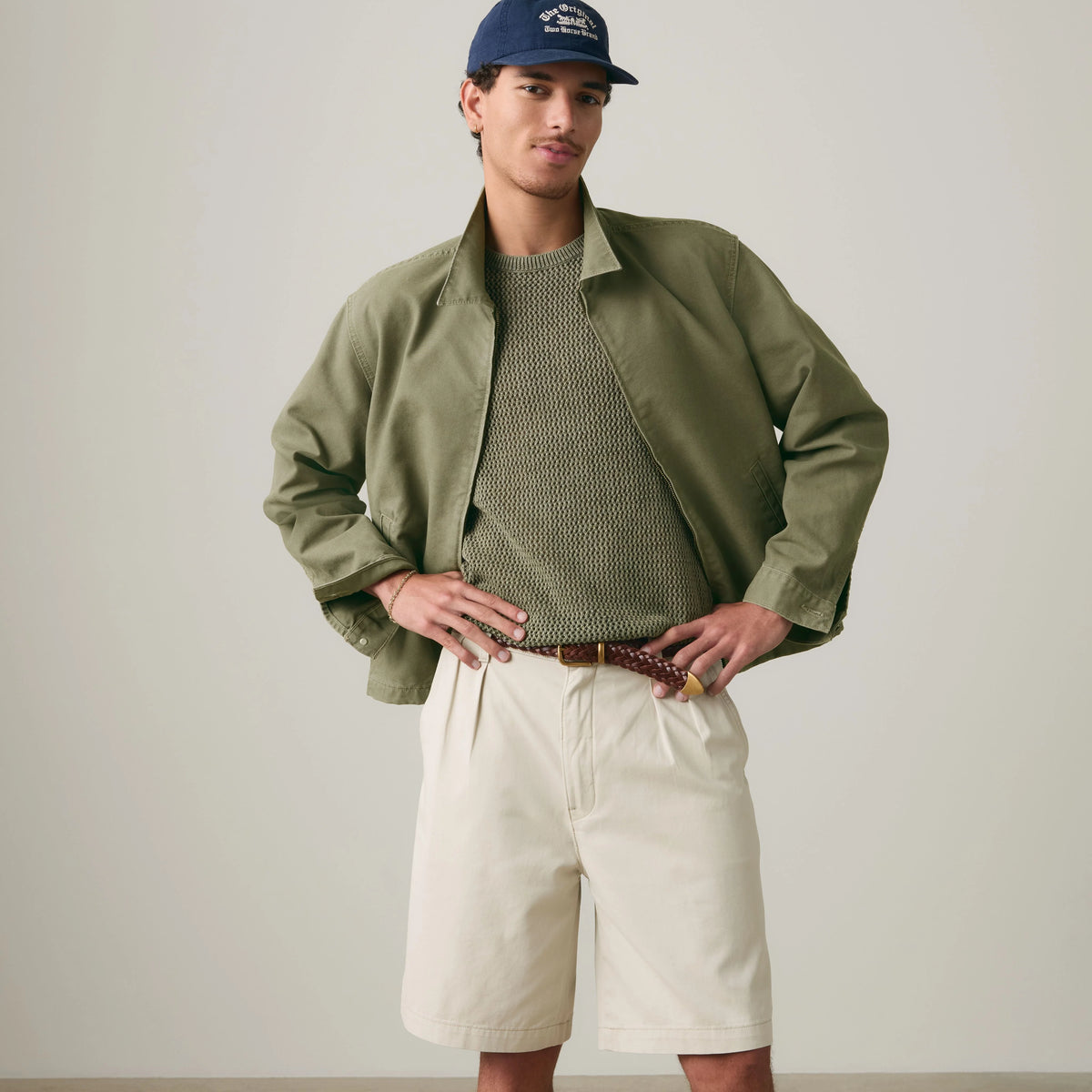 Baggy Pleated 9" Men's Shorts - Pumice - White