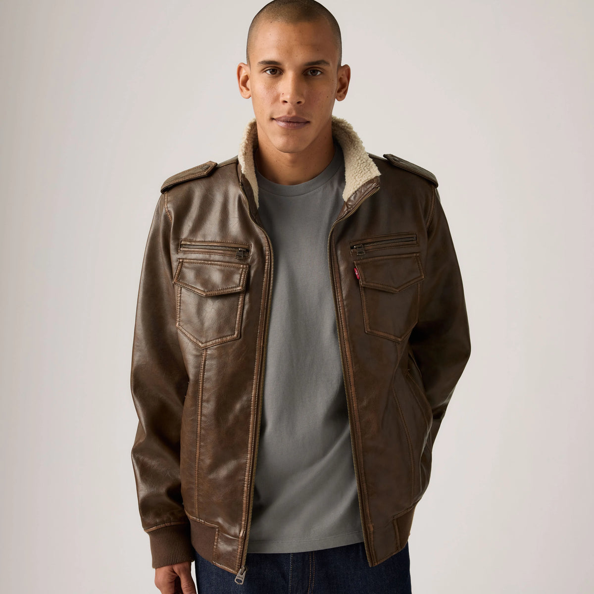 Military Bomber Jacket - Saddle - Brown