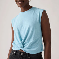 Jemma Knot Sleeveless Tee - Air Blue - Blue
