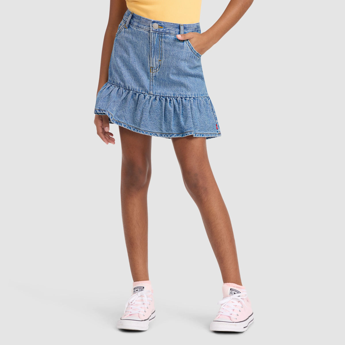 Denim Flounce Skort Big Girls 7-16 - Reach For The Stars - Medium Wash