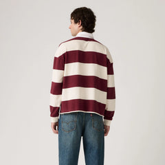 Hudson Boxy Rugby Shirt - Ronan Stripe Oxblood Red - Red