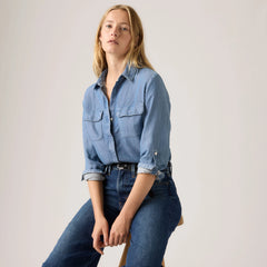 Elaine Utility Button Up Shirt - Chill Girl - Medium Wash