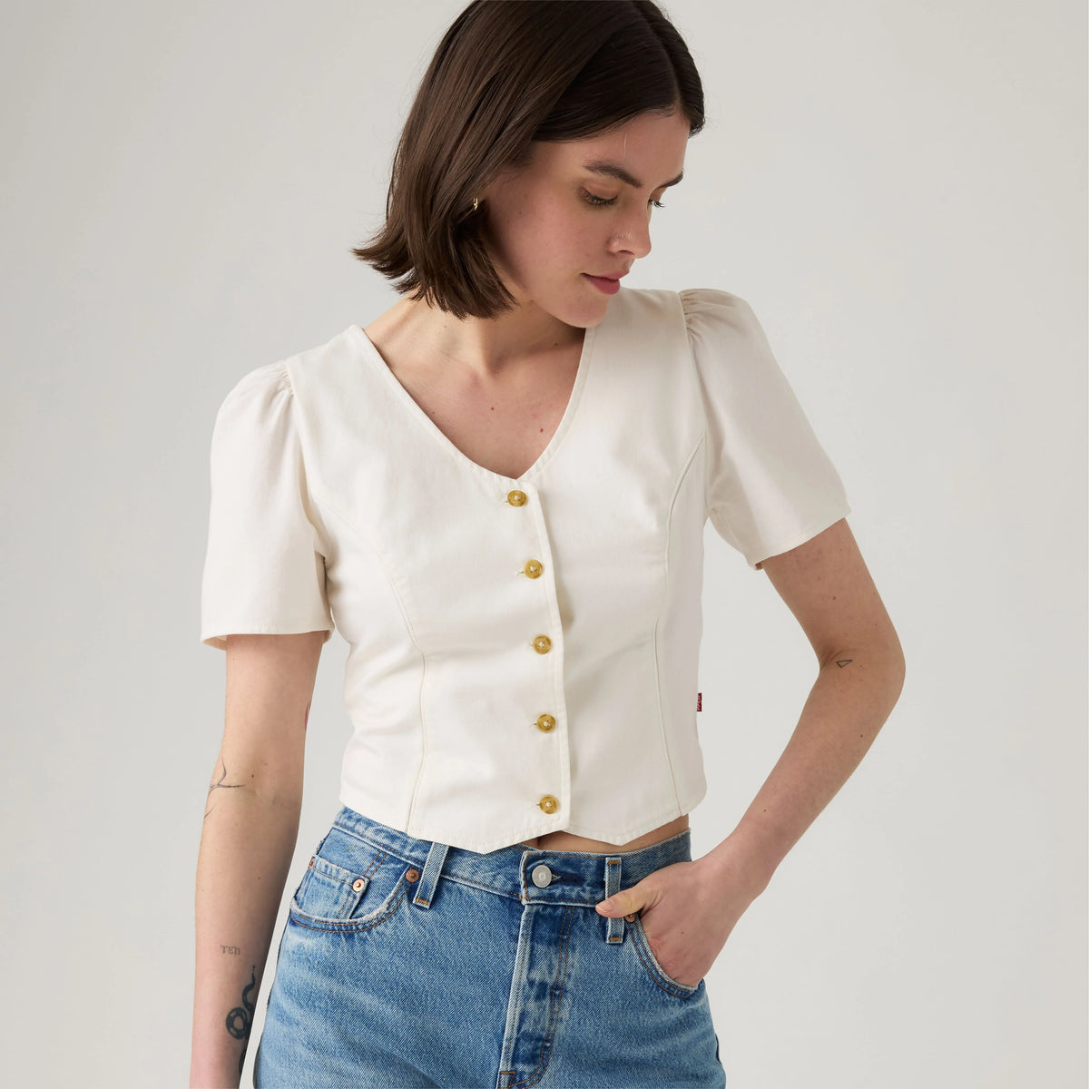 Moxie Short-Sleeve Denim Blouse - Another Flurry - Medium Wash