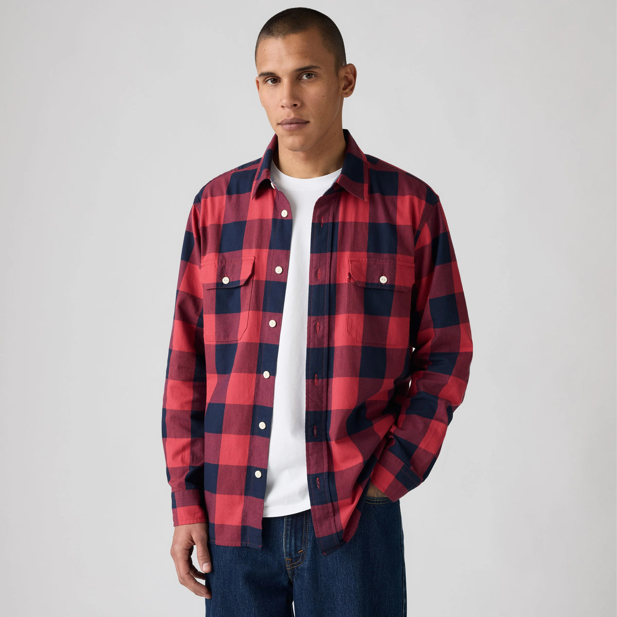 Classic Worker Overshirt - Albany Plaid Jalapeno - Red