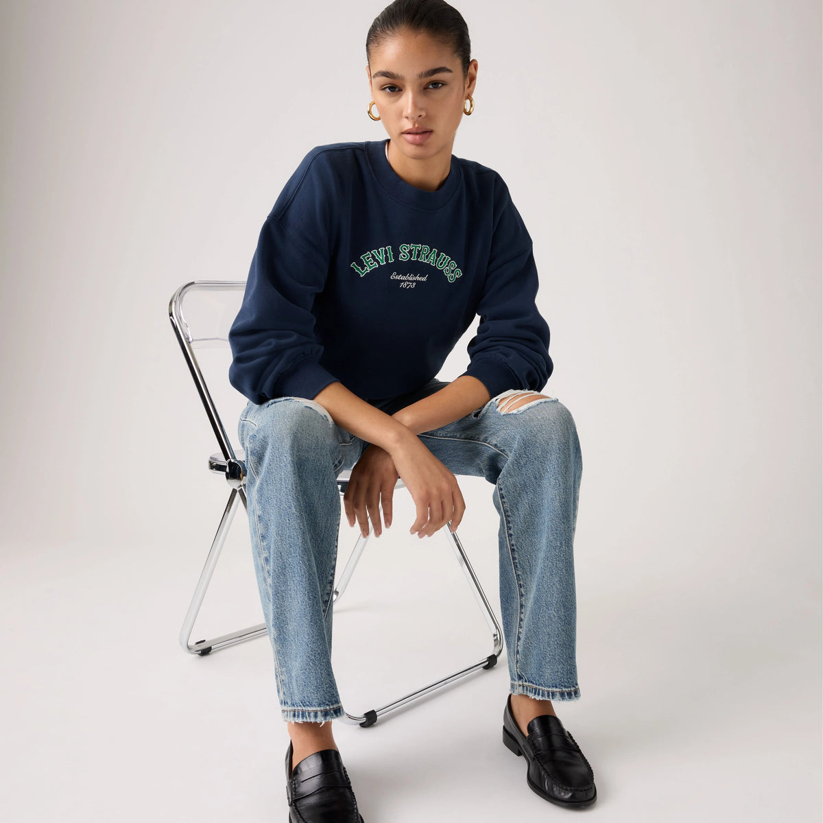 Graphic Logo Vintage Boxy Sweatshirt - Crew Western Collegi - Blue