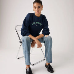 Graphic Logo Vintage Boxy Sweatshirt - Crew Western Collegi - Blue
