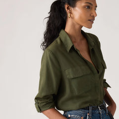 Elaine Utility Button Up Shirt - Garment Dye Deep Depths - Green