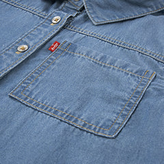 Short Sleeve Denim Top Little Girls 4-6x - Blue Wave Light - Blue
