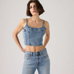 Jadine Denim Cami Tank Top - Twisted Stone Top - Medium Wash