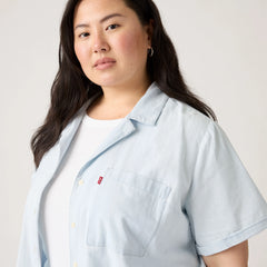 Bennie Camp Shirt (Plus Size) - Watch Me - Light Wash