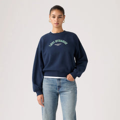 Graphic Logo Vintage Boxy Sweatshirt - Crew Western Collegi - Blue