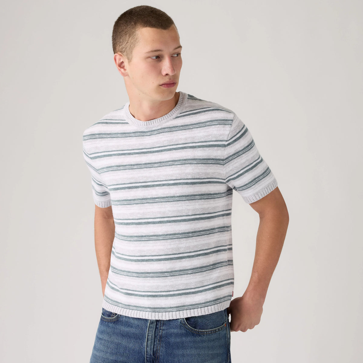 Stinson Knit Sweater Shirt - Cardinal Stripe Light Grey Heather - Grey
