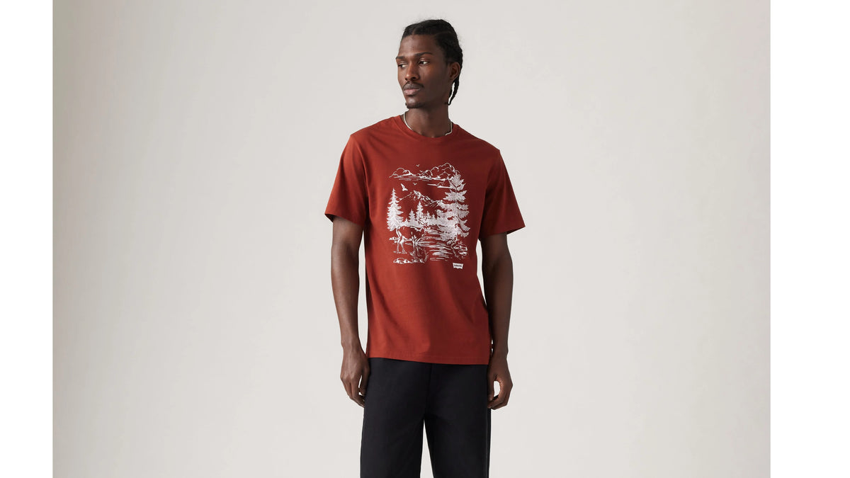 Relaxed Fit Short Sleeve Graphic T-Shirt - Nature Deer - Red