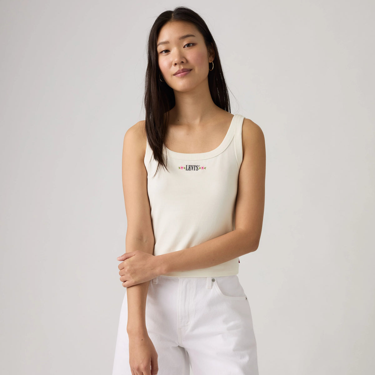 Graphic Logo Essential Tank Top - P2_Craft Serif Horiz - White