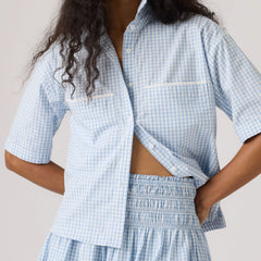 Harlie Novelty Short-Sleeve Cropped Shirt - Shelly Check Glacier - Blue