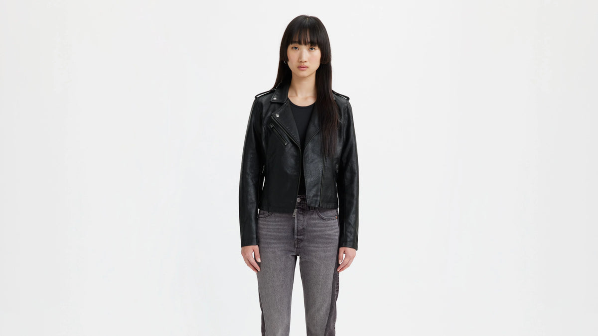 Faux Leather Moto Jacket - Black