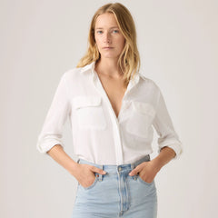 Elaine Utility Linen Button Up Shirt - Bright White - White
